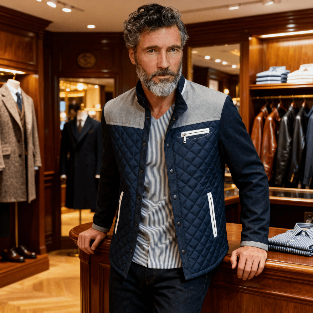 Tommaso | Giacca Invernale Trapuntata con Dettagli in Pelle Scamosciata